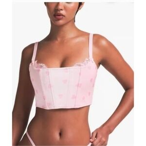 SKIMS NWT Limited‎ Edition Velvet Lace Corset Top Pink Heart Breaker  Large